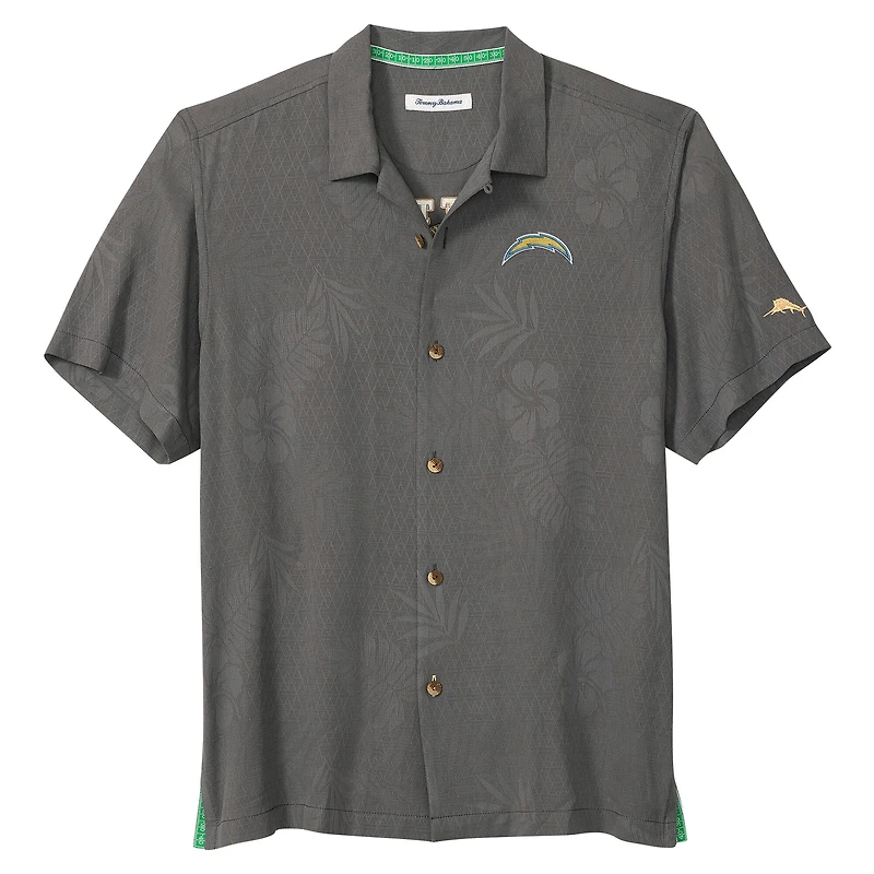 Men's Tommy Bahama  Gray Los Angeles Chargers Catch of the Day IslandZone Button-Up Shirt