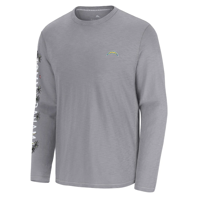 Men's Tommy Bahama Gray Los Angeles Chargers Oasis Endzone Lux Long Sleeve T-Shirt