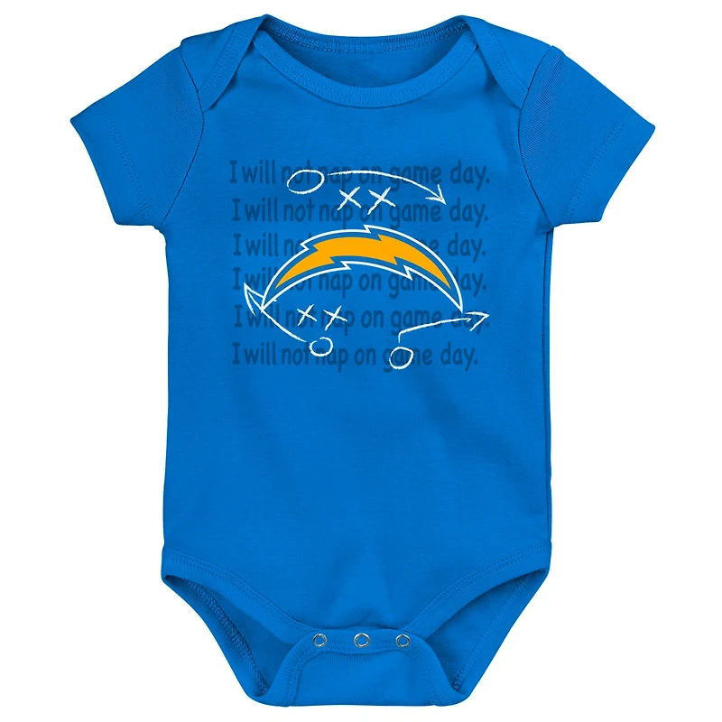 Lot de trois bodys rétro Eat, Sleep & Drool Los Angeles Chargers pour nouveau-nés et nourrissons dorés/bleu poudré