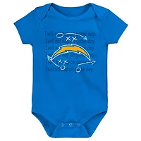 Lot de trois bodys rétro Eat, Sleep & Drool Los Angeles Chargers pour nouveau-nés et nourrissons dorés/bleu poudré