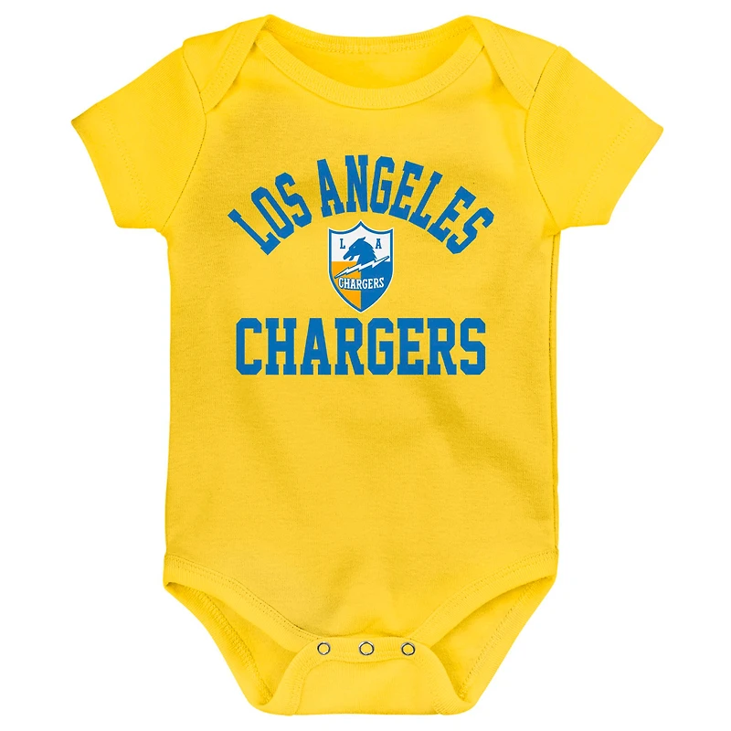 Lot de trois bodys rétro Eat, Sleep & Drool Los Angeles Chargers pour nouveau-nés et nourrissons dorés/bleu poudré