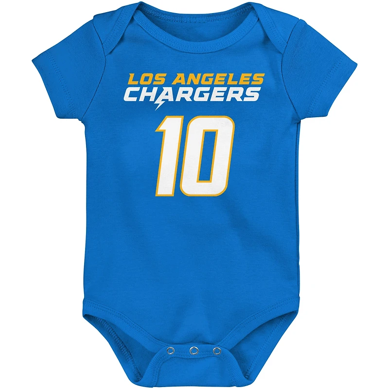 Newborn & Infant Justin Herbert Powder Blue Los Angeles Chargers Mainliner Player Name Number Bodysuit