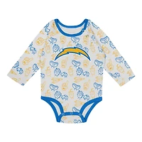 Newborn & Infant Los Angeles Chargers Little Champ Long Sleeve Bodysuit, Pants Cuffed Knit Hat 3-Piece Set