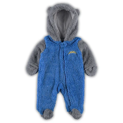 Dormeuse à fermeture éclair complète en polaire pour nouveau-né et nourrisson, bleu poudre/gris, Los Angeles Chargers Game Nap Teddy Bunting