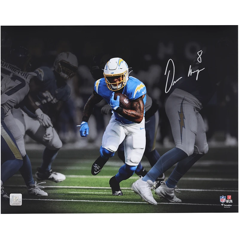 Photo dédicacée d'Omarion Hampton (Los Angeles Chargers) - 40 x 50 cm (16 x 20 pouces) - En pleine action