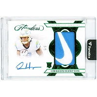 Omarion Hampton Los Angeles Chargers Autographed 2025 Panini Flawless Emerald Rookie Patch Nike Logo Dual-Color Relic #RPA-OHN #5/5 Rookie Card