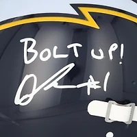 Quentin Johnston Los Angeles Chargers Autographed Riddell 2025 Alternate Speed Authentic Helmet with "Bolt Up!" Inscription