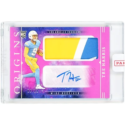Carte de recrue autographiée de Tre Harris (Los Angeles Chargers) 2025 Panini Origins Tri-Color Relic Pink #RJJ-THS #8/12