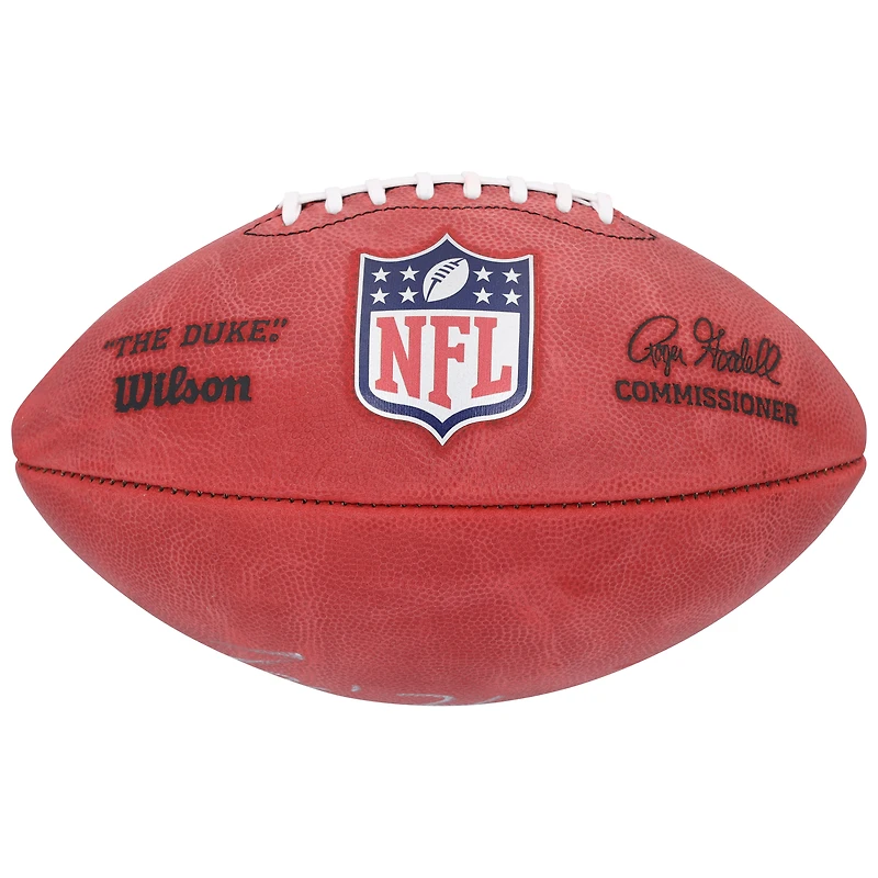 Ballon de football Wilson Duke en couleur, autographié par Tre Harris, des Chargers de Los Angeles.
