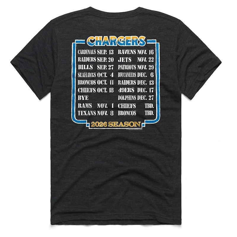 T-shirt unisexe Hommage Charcoal Los Angeles Chargers 2026 NFL Calendar Queen Tri-Blend