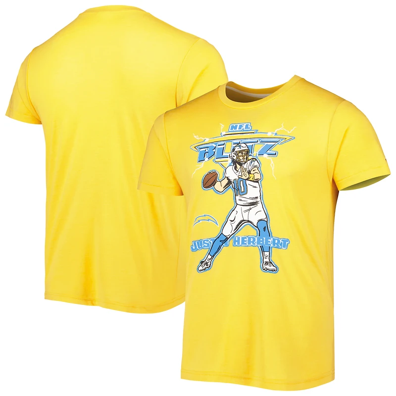 T-shirt unisexe Hommage à Justin Herbert, couleur or chiné, Los Angeles Chargers, joueur NFL Blitz, mélange de trois matières