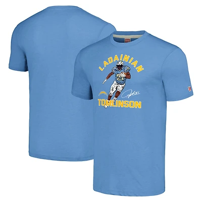 Unisex Homage LaDainian Tomlinson Powder Blue Los Angeles Chargers  Caricature Retired Player Tri-Blend T-Shirt