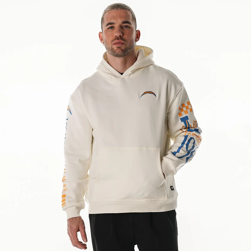 Unisex The Wild Collective Cream Los Angeles Chargers Stacked Graphic Sleeve Fleece Hoodie