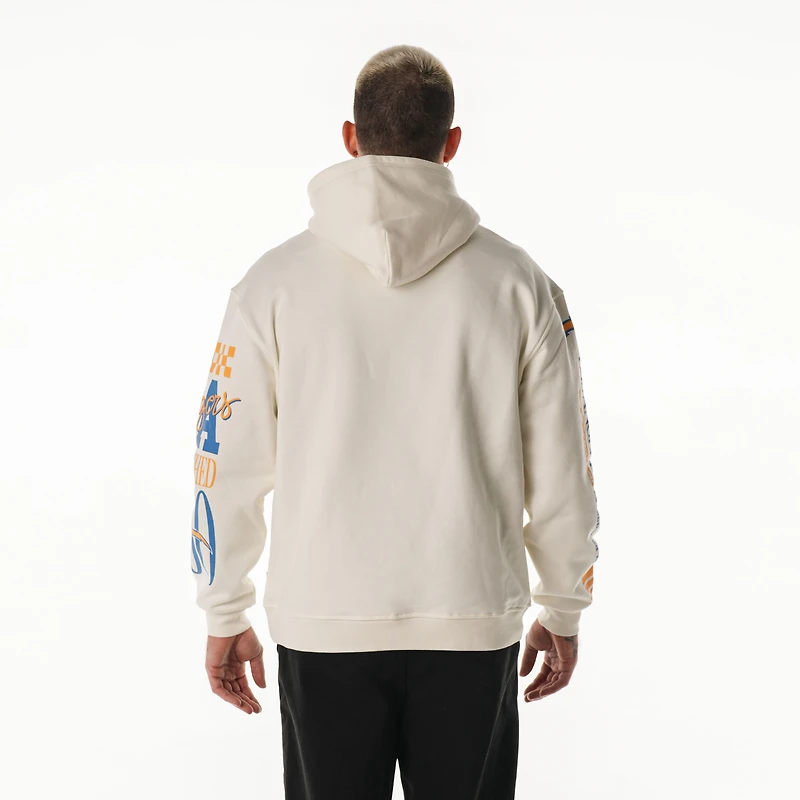 Unisex The Wild Collective Cream Los Angeles Chargers Stacked Graphic Sleeve Fleece Hoodie