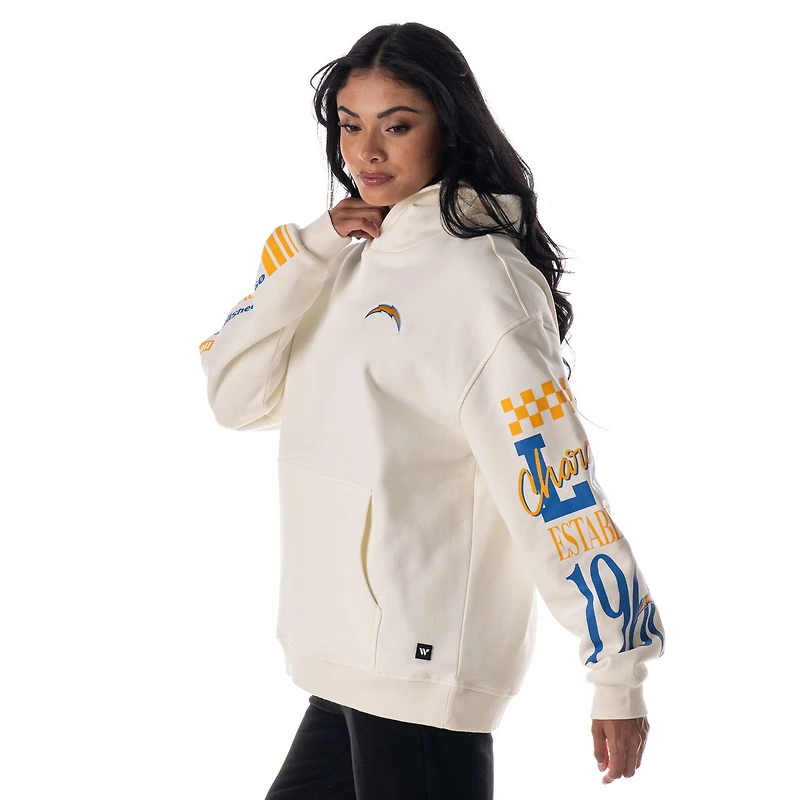 Unisex The Wild Collective  Cream Los Angeles Chargers Stacked Graphic Sleeve Fleece Hoodie