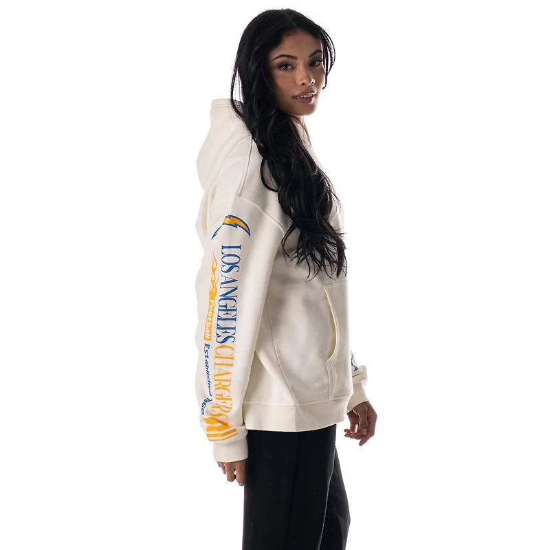 Unisex The Wild Collective Cream Los Angeles Chargers Stacked Graphic Sleeve Fleece Hoodie