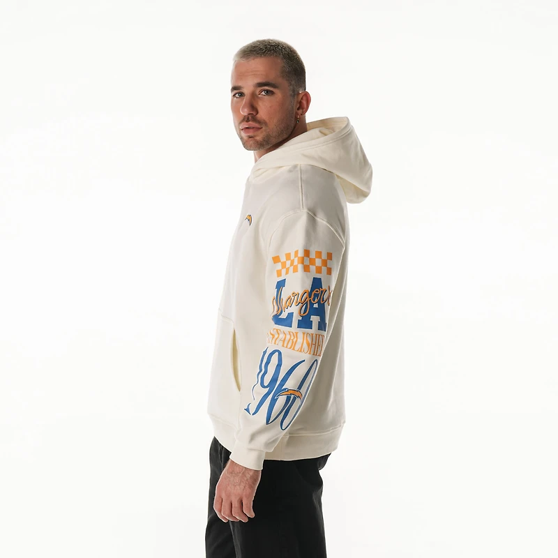 Sweat à capuche unisexe en polaire manches graphiques empilées The Wild Collective Cream Los Angeles Chargers