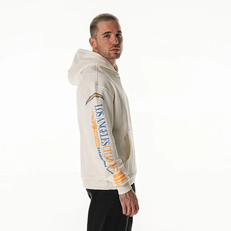 Unisex The Wild Collective Cream Los Angeles Chargers Stacked Graphic Sleeve Fleece Hoodie
