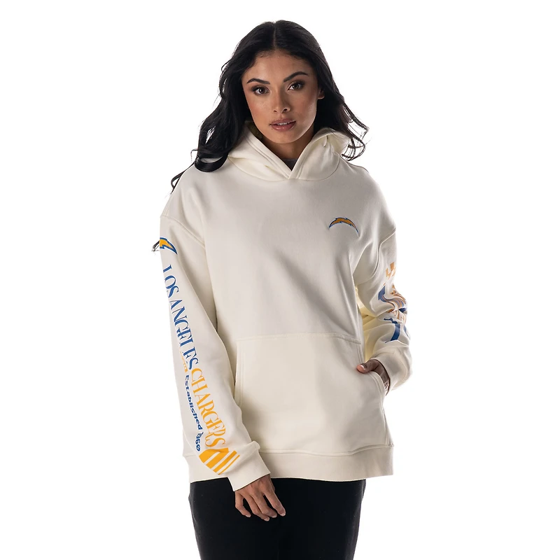 Unisex The Wild Collective Cream Los Angeles Chargers Stacked Graphic Sleeve Fleece Hoodie