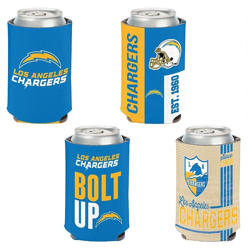 WinCraft Los Angeles Chargers, paquet de 4, 12 oz. Ensemble refroidisseur de canettes
