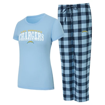 Ensemble pyjama en flanelle bleu poudre/bleu marine pour femme Concepts Sport Los Angeles Chargers Avondale avec t-shirt et pantalon