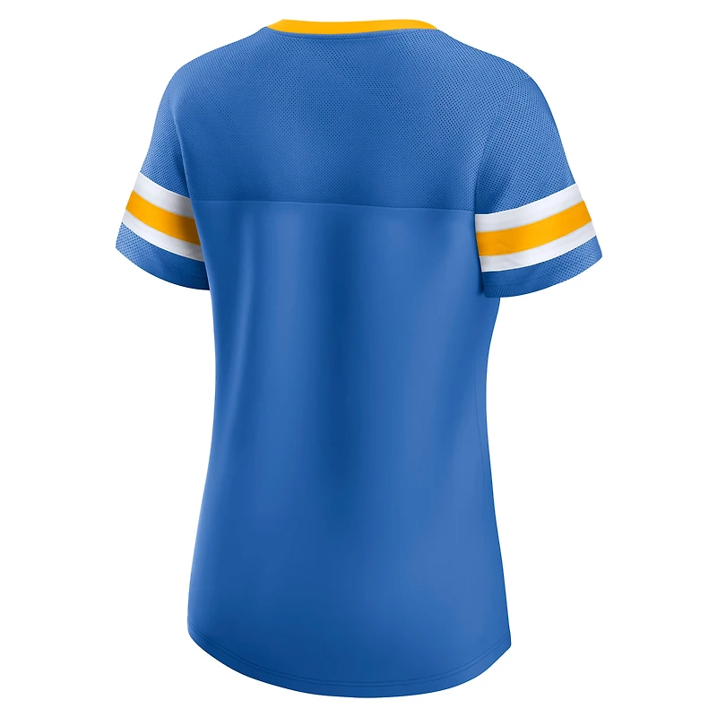 Women's Fanatics  Powder Blue Los Angeles Chargers Lace-Up Bling T-Shirt