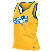 Women's New Era  Gold Los Angeles Chargers Lettuce Hem Notch Neck Tri-Blend Tank Top