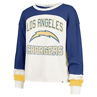 Women's '47 Cream Los Angeles Chargers Double Header Curve Raglan Long Sleeve Crop Top