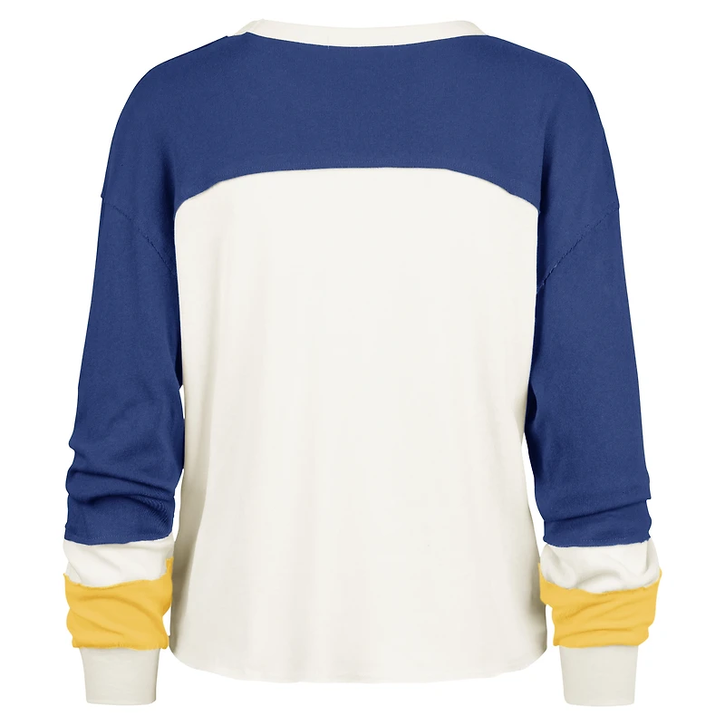 Women's '47 Cream Los Angeles Chargers Double Header Curve Raglan Long Sleeve Crop Top