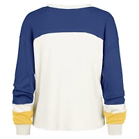Women's '47 Cream Los Angeles Chargers Double Header Curve Raglan Long Sleeve Crop Top