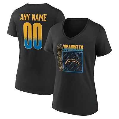 T-shirt noir pour femme Los Angeles Chargers Home Field Pop personnalisé avec nom et numéro, col en V