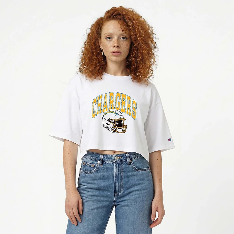T-shirt court boyfriend blanc Champion pour femme, Los Angeles Chargers