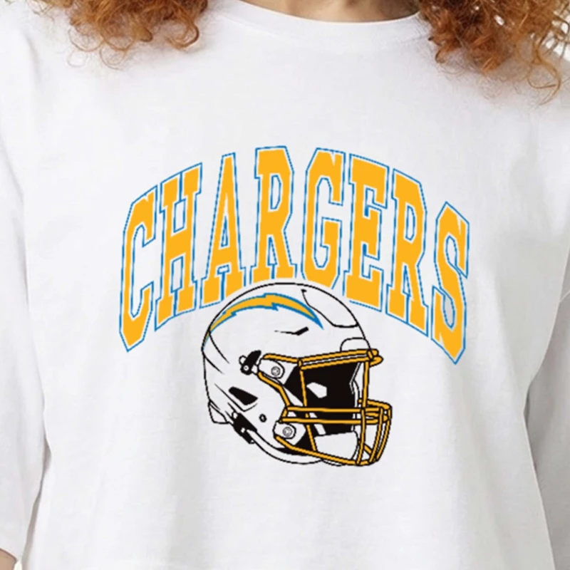 Women's Champion White Los Angeles Chargers Boyfriend Cropped T-Shirt