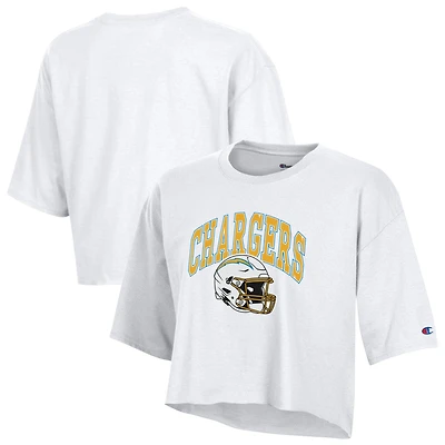 Women's Champion  White Los Angeles Chargers Boyfriend Cropped T-Shirt