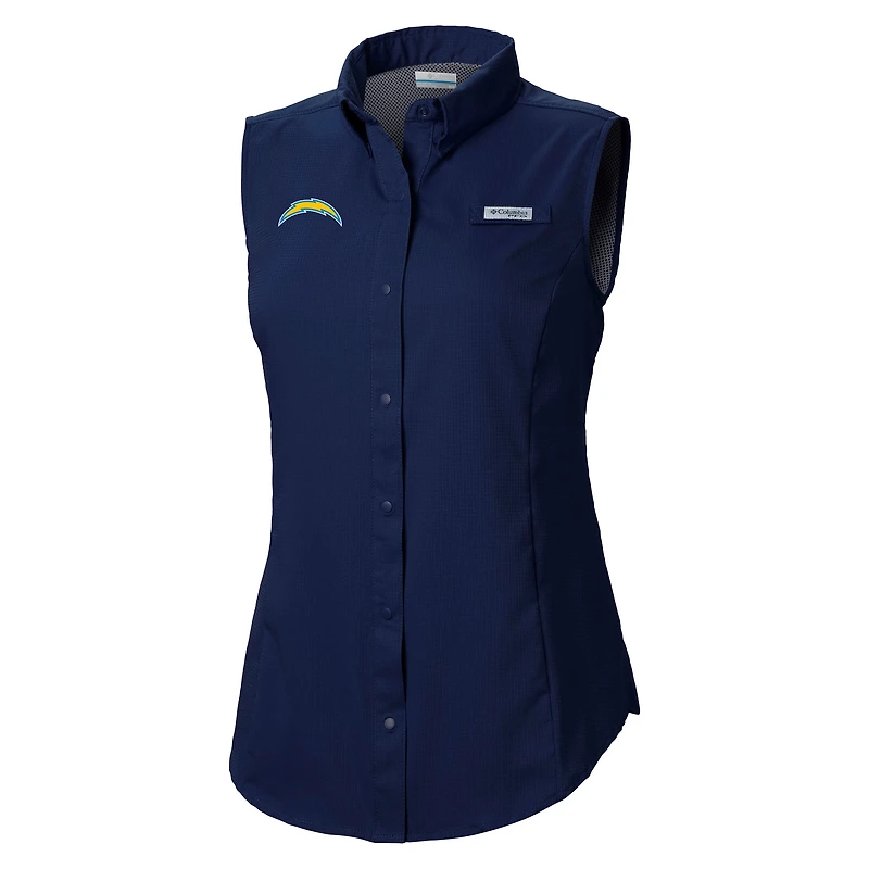 Women's Columbia  Navy Los Angeles Chargers PFG Tamiami Omni-Shade Sleeveless Button-Up Shirt