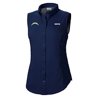 Women's Columbia  Navy Los Angeles Chargers PFG Tamiami Omni-Shade Sleeveless Button-Up Shirt