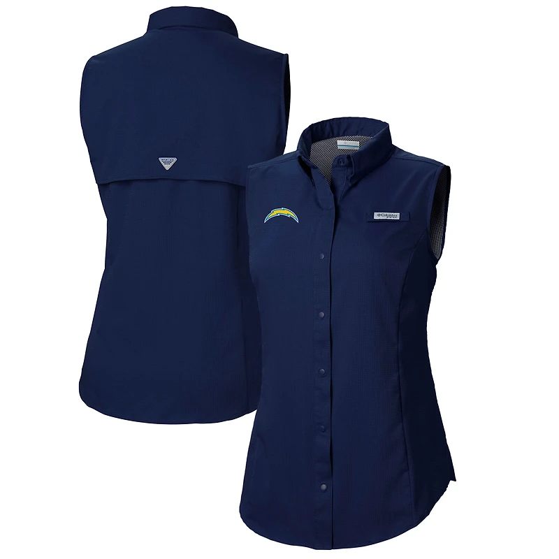 Women's Columbia  Navy Los Angeles Chargers PFG Tamiami Omni-Shade Sleeveless Button-Up Shirt