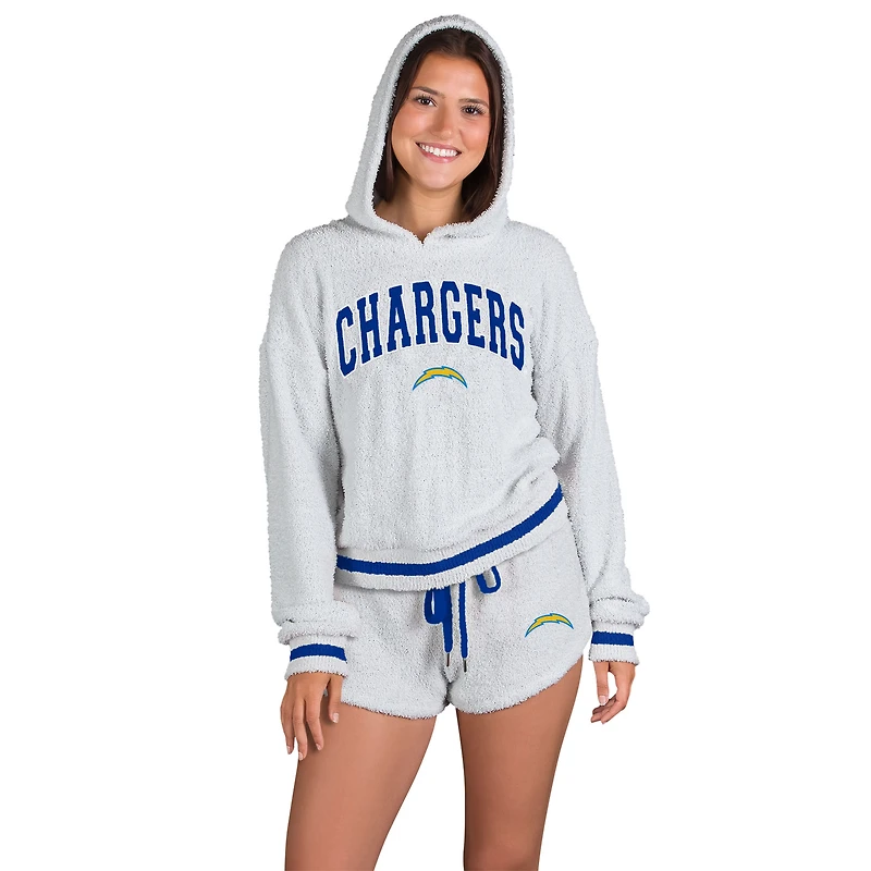 Ensemble sweat à capuche et short manches longues Whitley gris Los Angeles Chargers pour femme Concepts Sport