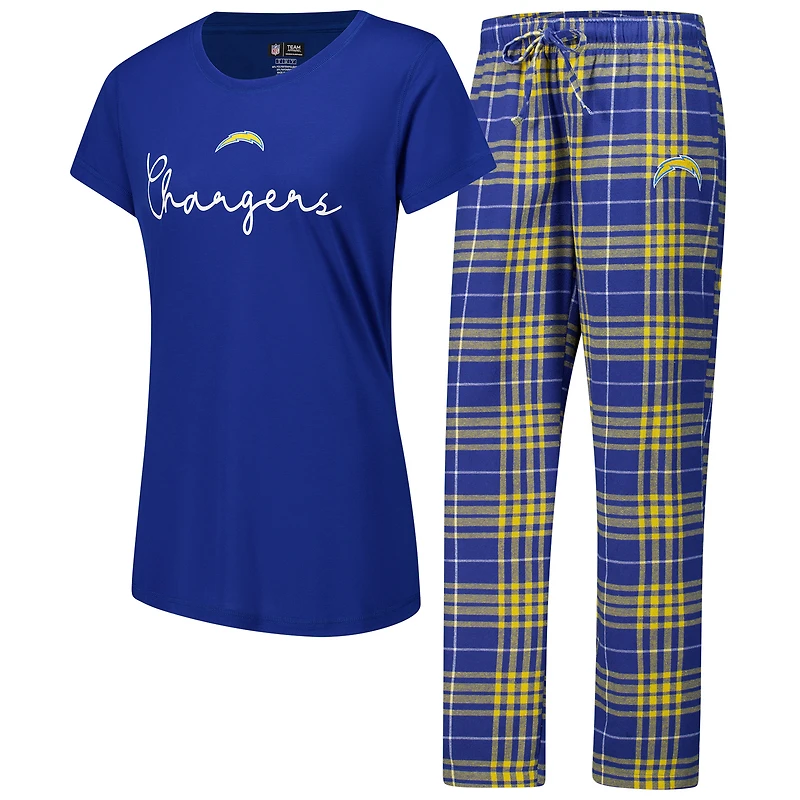 Ensemble de nuit pour femme Concepts Sport Los Angeles Chargers Vector T-shirt et pantalon en flanelle