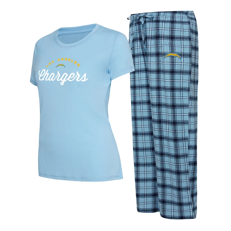 Concepts Sport Powder Blue/Navy Los Angeles Chargers Arctic T-shirt et pantalon en flanelle pour femme