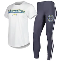 Ensemble de nuit Concepts Sport blanc/anthracite pour femme avec haut et legging Sonata des Chargers Los Angeles