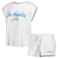 Ensemble de nuit T-shirt et short en tricot Los Angeles Chargers Montana Concepts Sport pour femme, blanc/crème