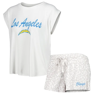 Ensemble de nuit T-shirt et short en tricot Los Angeles Chargers Montana Concepts Sport pour femme, blanc/crème