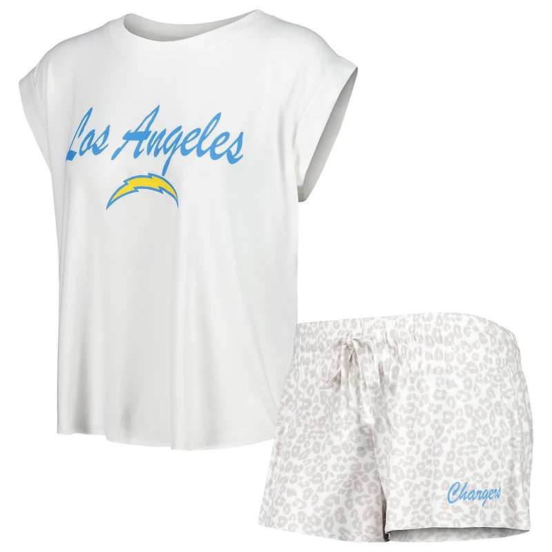 Ensemble de nuit Concepts Sport blanc/crème pour femme, haut et short en tricot des Chargers Los Angeles Montana