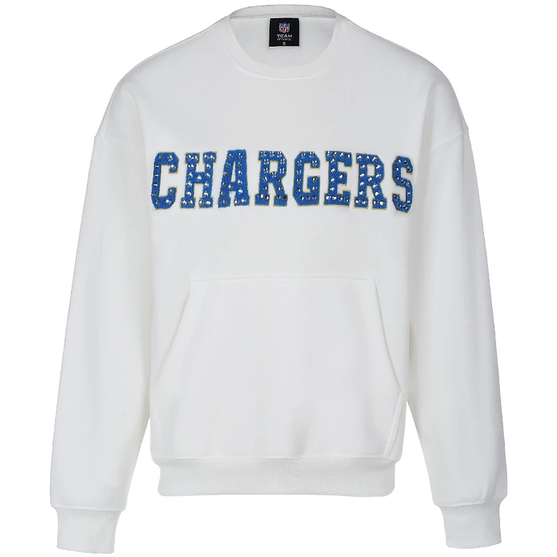 Women's Cuce White Los Angeles Chargers Chenille Jeweled Sweatshirt