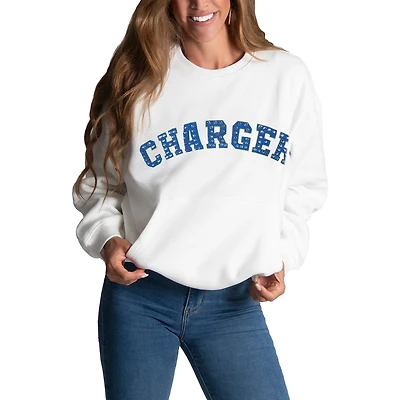 Women's Cuce White Los Angeles Chargers Chenille Jeweled Sweatshirt
