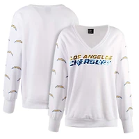 T-shirt blanc à col en V polaire sequins des Chargers de Los Angeles Cuce pour femmes