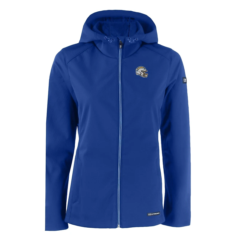 Women's Cutter & Buck Blue Los Angeles Chargers Evoke Eco Softshell Recycled Full-Zip Hooded Jacket