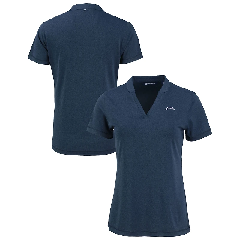 Women's Cutter & Buck Heather Navy Los Angeles Chargers Forge Stretch Blade DryTec V-Neck Polo