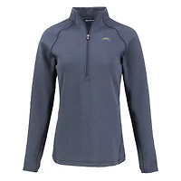 Women's Cutter & Buck Heather Navy Los Angeles Chargers  Peshastin Eco Fleece Recycled Tri-Blend Raglan Half-Zip Jacket